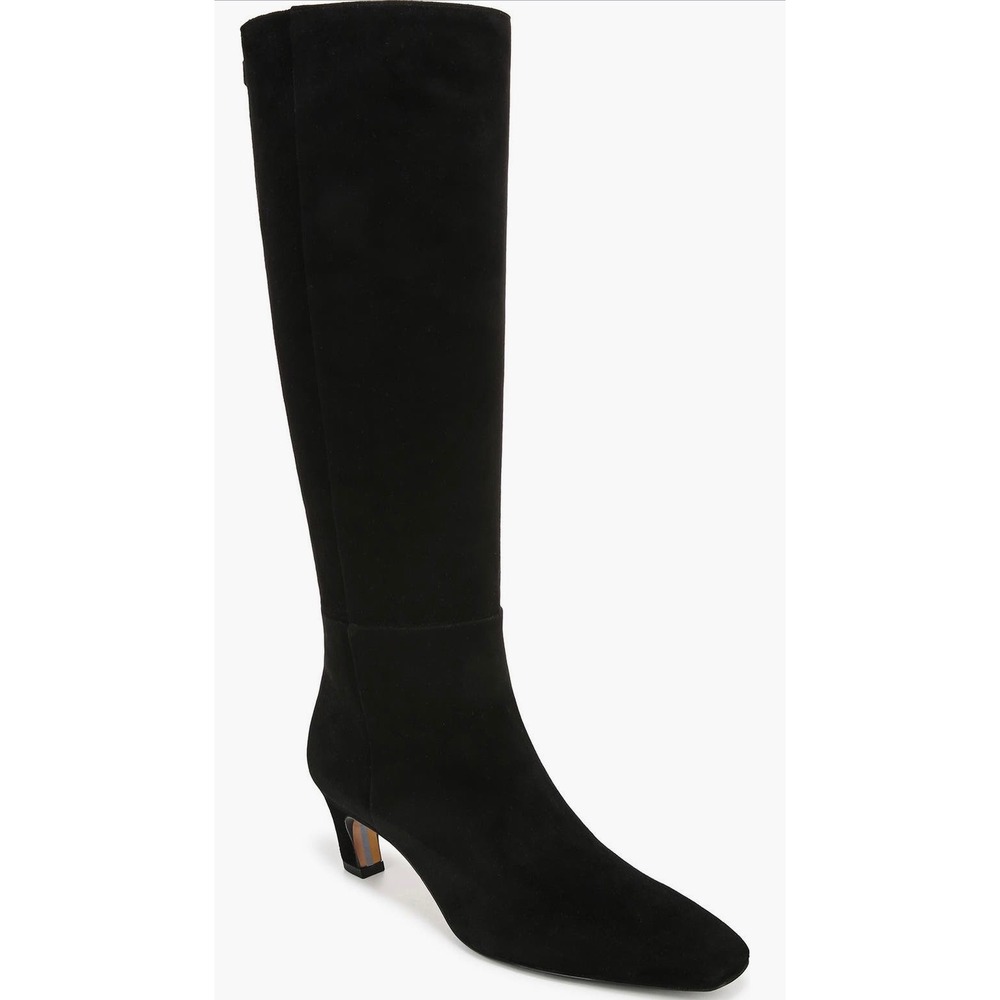 Sam Edelman Molly Black Suede Knee High‎ Kitten Heel Boots Wide Calf 7M NEW